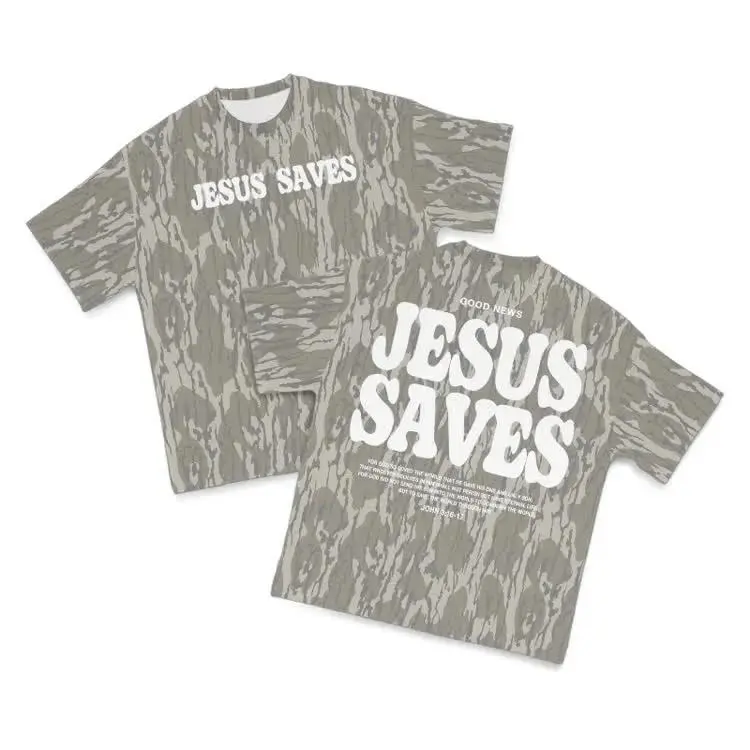 Jesus Saves Camo T-Shirt, Hunting Season Graphic Tee, Mallard Shirt, Oversized T-Shirt for Men & Women, Gift for Dad, Gift for Him