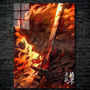 Rengoku Flame Hashira Demon Slayer Anime Poster, Rengoku Kimetsu No Yaiba Anime Posters (NO FRAME)
