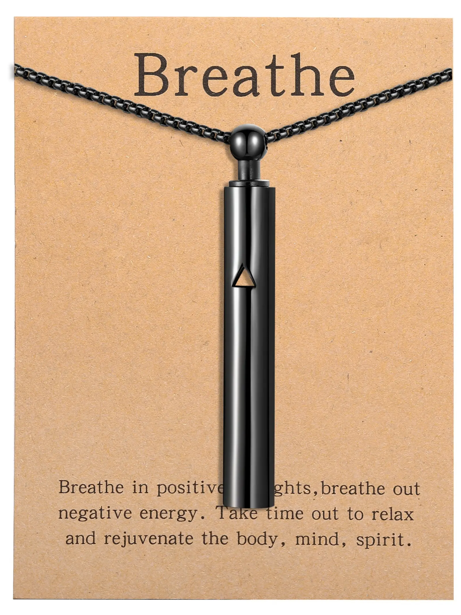 Anxiety Relief Breathing Necklace, Breath Control Aid, Stainless Steel Pendant Chain Necklace, Elegant Plain Style, Stress Relief Gift for Family and Friends, Breathe In Positive Energy