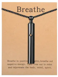 Anxiety Relief Breathing Necklace, Stainless Steel Pendant, Elegant Plain Style, Stress Relief Gift for Family and Friends