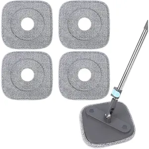 Square Microfiber Mop Pads Compatible with True & Tidy True Spin Mop - Mop Replacement Pads for Square Spin Mop and Bucket - Washable Pads fit for All 9 Inch Square Spin Mop (4 Pack)