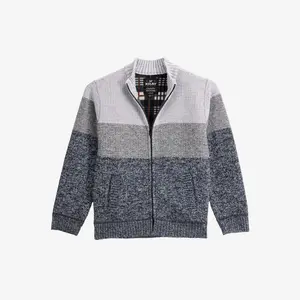 X RAY Boy's Full Zip Mock Neck Sweater With Fleece Lining in WHITE/FROSTED GREY Size L