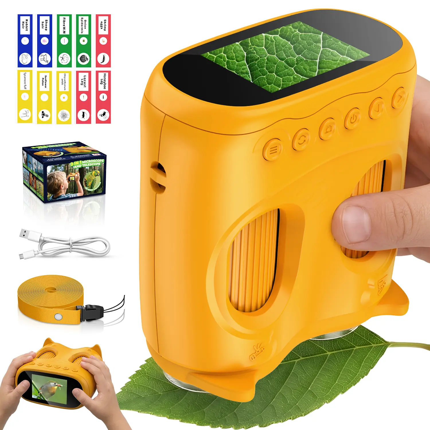 HUTACT 2 in 1 4K Microscope & Telescope, 3M-1000M Distance Telescope 1000X  4K Microscope Handheld STEM Toy for Kids 3-12 Years Boys Girls