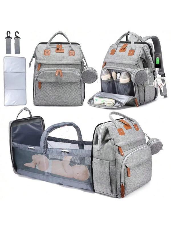Kabaqoo Cute Mummy Backpack Diaper Bag with Changing Pad & Station, Adjustable Strap, Large Capacity, Lightweight Foldable Fabric, Zipper Closure, Built-in Organizer, Bug-Net Protection, Portable Gifts for Mom (Newborn Travel Baby Gear)