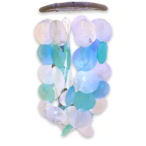 Coastal Blue, Green and White Capiz Shell Wind Chime - 18-in