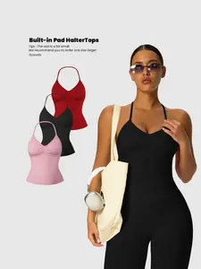 3-Pack Women's Halter Sports Bras, Padded Design, Slim Fit Elastic Workout Tops, Yoga Fitness Essentials, All-Season Casual Wear