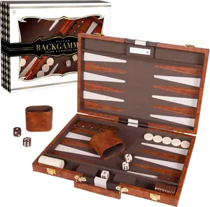 Experience the Thrill of Strategy with Our Premium 15-Inch Leatherette Backgammon Set - Perfect for Family Fun and Travel!