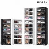 UFORU folding shoe rack, magnetic transparent door shoe cabinet, 9 layers, can store 18 pairs of shoes, simple design, large capacity, sturdy and stackable plastic shoe cabinet, space-saving, no installation required,home decor