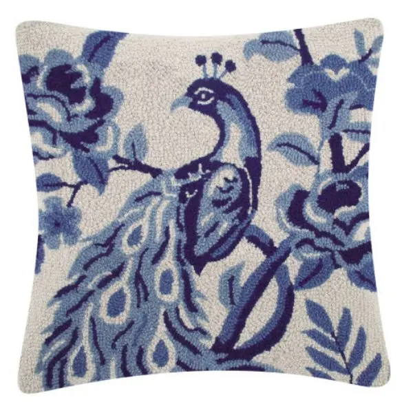 Peking Handicraft 30SJM10460C18SQ 18 x 18 in. Chinoiserie Peacock Polyester Filler Hook Pillow