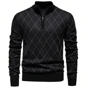 Mens 1/4 Zip Pullover Sweater Knit Casual Sport Golf Sweaters Zip Up Sweaters Slim Fit Lightweight Mock Neck Pullover Casual Polo Sweaters for Men