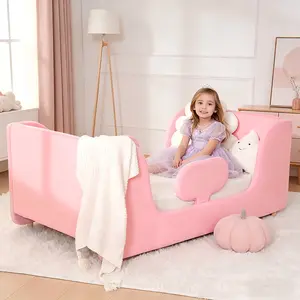 【Summervibes】Lilypelle Toddler Bed Frame, With Detachable Safety Railing, CPSC Certified Boy and Girl Crib, Standard Crib, Certified Fabric Toddler Bed Frame, Excluding Mattress