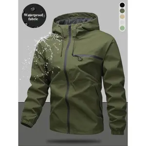 Men's Classic Waterproof & Windproof Hooded Jacket with Drawstring Closure and Zippered Pockets - Ideal for Year-Round Outdoor Activities and Casual WearGift