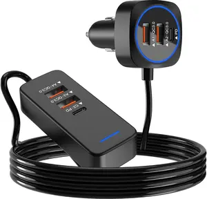 Car USB Charger Multi Port with .FT Extension, QC.W Fast Charging Cigarette Lighter USB C Charger Adapter Multiple Ports for Mobile Phones and ipad