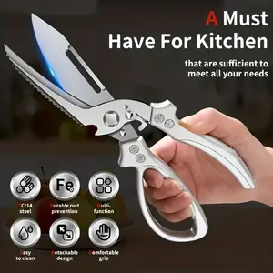 One 3CR heavy-duty stainless steel cooking shears, automatic high-strength chicken bone cutter with a thickened, smooth handle for easy cutting through bones—an essential tool for the home kitchen that can also cut fruits, vegetables, and more—with a safe