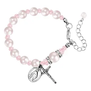 OIDEA Women's Pink Rosary Bracelet: Adjustable Virgin Mary Cross Bracelet, Designed for Catholic and Orthodox