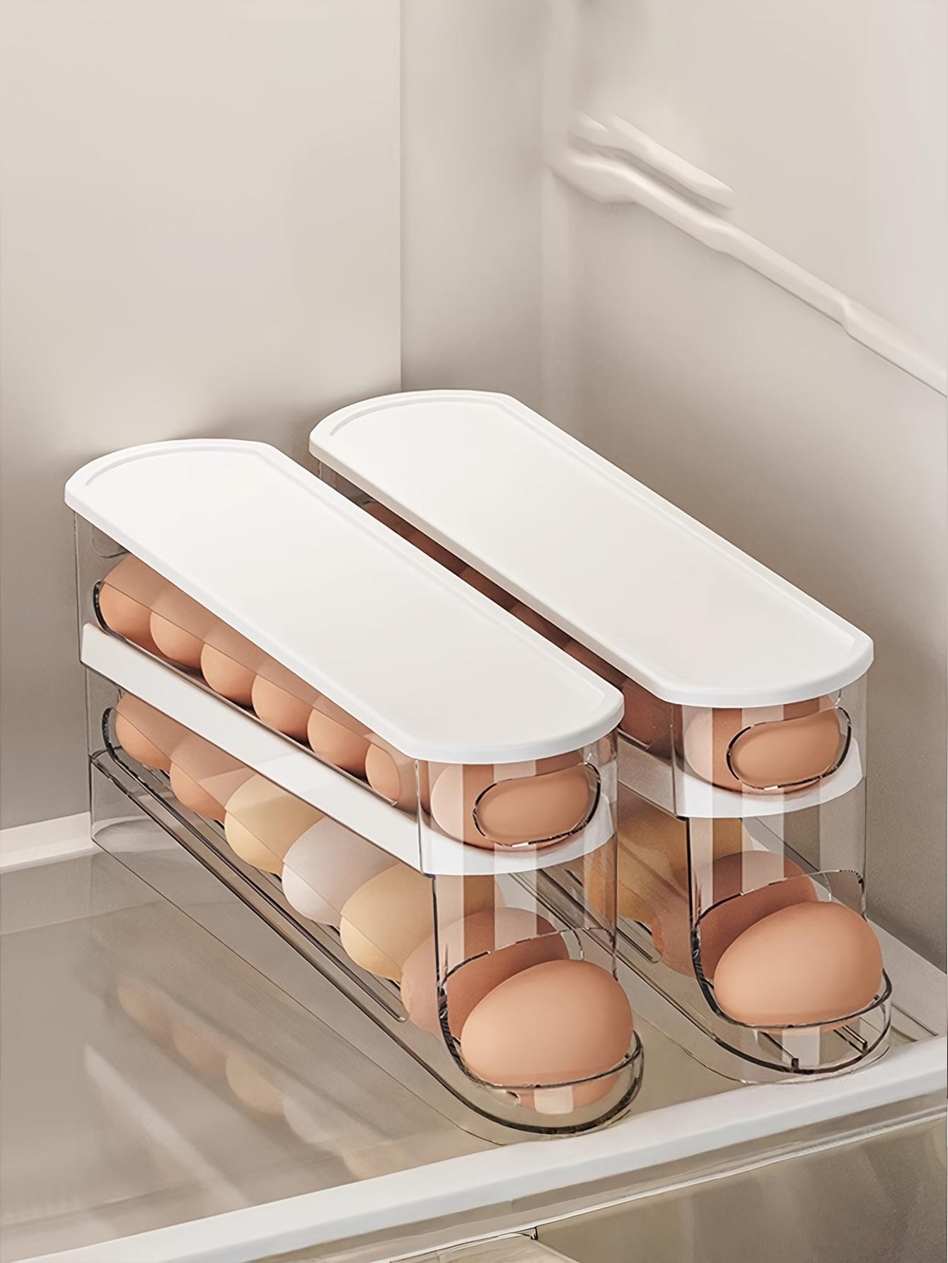 Automatic Egg Storage Box for 12-14 Eggs with Double-Layer Sliding Design | Fresh Egg Organizer with Flip Cover | Space-Saving Egg Rack for Refrigerator, Essential Kitchen Solution for Storing Eggs