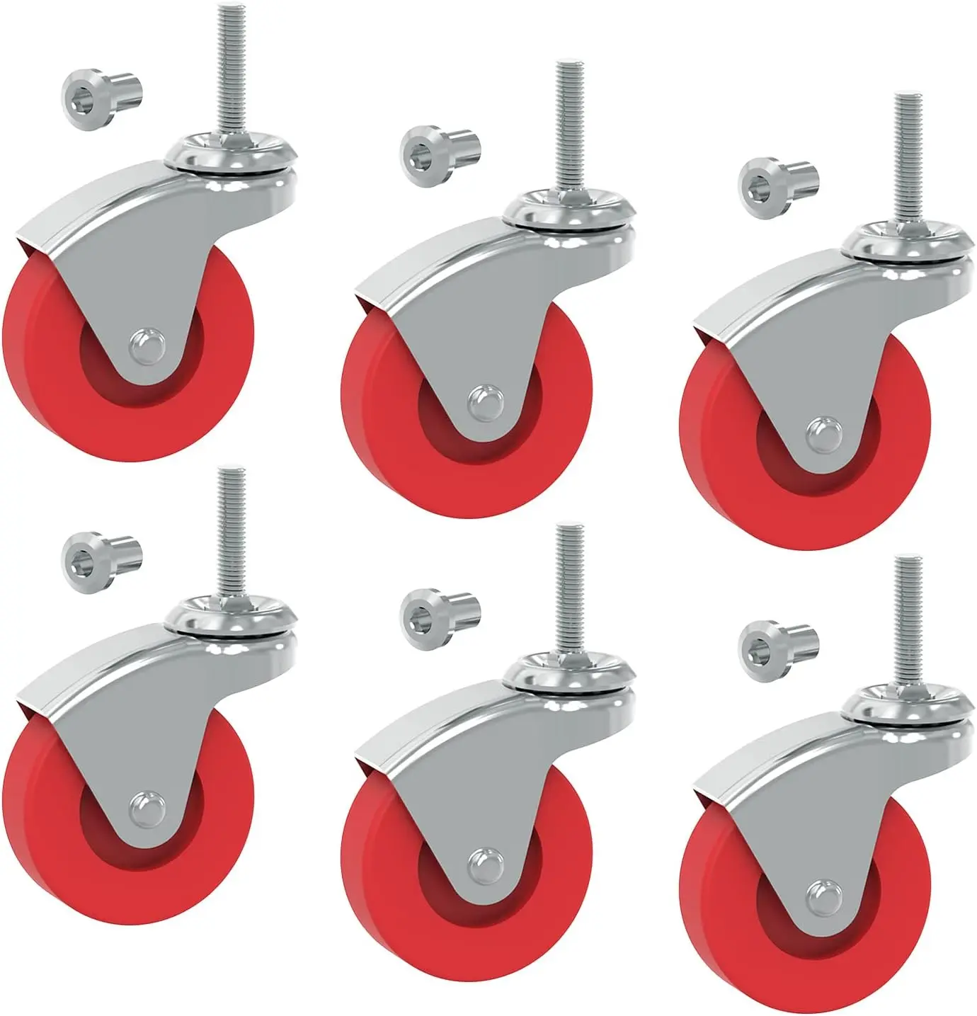6 Pack 2.5-in Sturdy Swivel Stem Casters, Heavy-Duty 360° Rotation PVC Rubber Stem Wheels with 85 lbs Load Capacity, Quiet, Smooths Movement, Abrasion-Resistant, Anti-Rust for Creeper Service Tools on Cement Tile Floors
