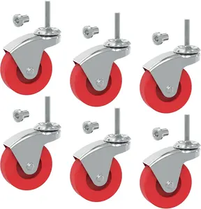 RED 2.5 Inch Stem Caster Wheels Set of 6,Heavy Duty 360 Degree Swivel Stem Casters for Creeper Service