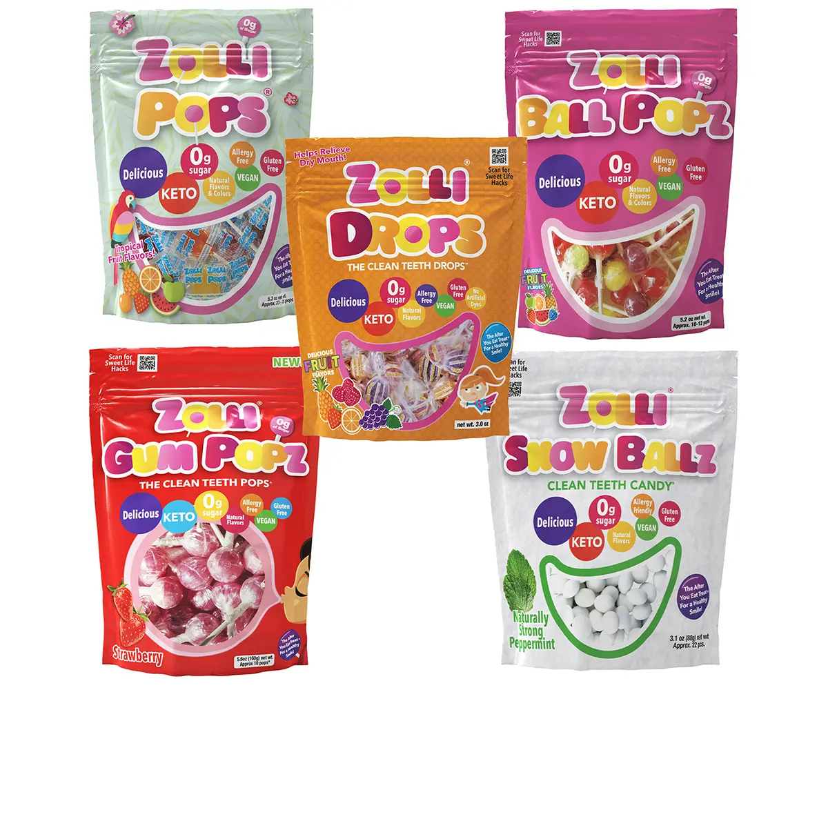 Zolli Zero Sugar Hard Candy Bundle - Zollipops, Gum Popz, Snow Ballz, Drops, Ball Popz Candy Snack Sweet candy variety