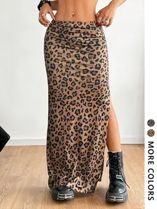 Women's Leopard Striped Print Side Split Long Skirt, Casual Fashion Long Skirt for Daily Wear, Ladies Bottoms for Summer, Leopard Printed Skirt