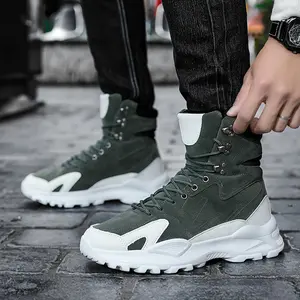 LISM Men'S Winter Boots with Thick Platform Sole - Slip-Resistant Traction Outdoors, Lace-Up Ankle Support, Synthetic Upper & Cushioned Insole - Cold Weather Shoes for Hiking, Urban Streetwear - Olive Green/Black/White Colorway - All-Day Comfort for Every