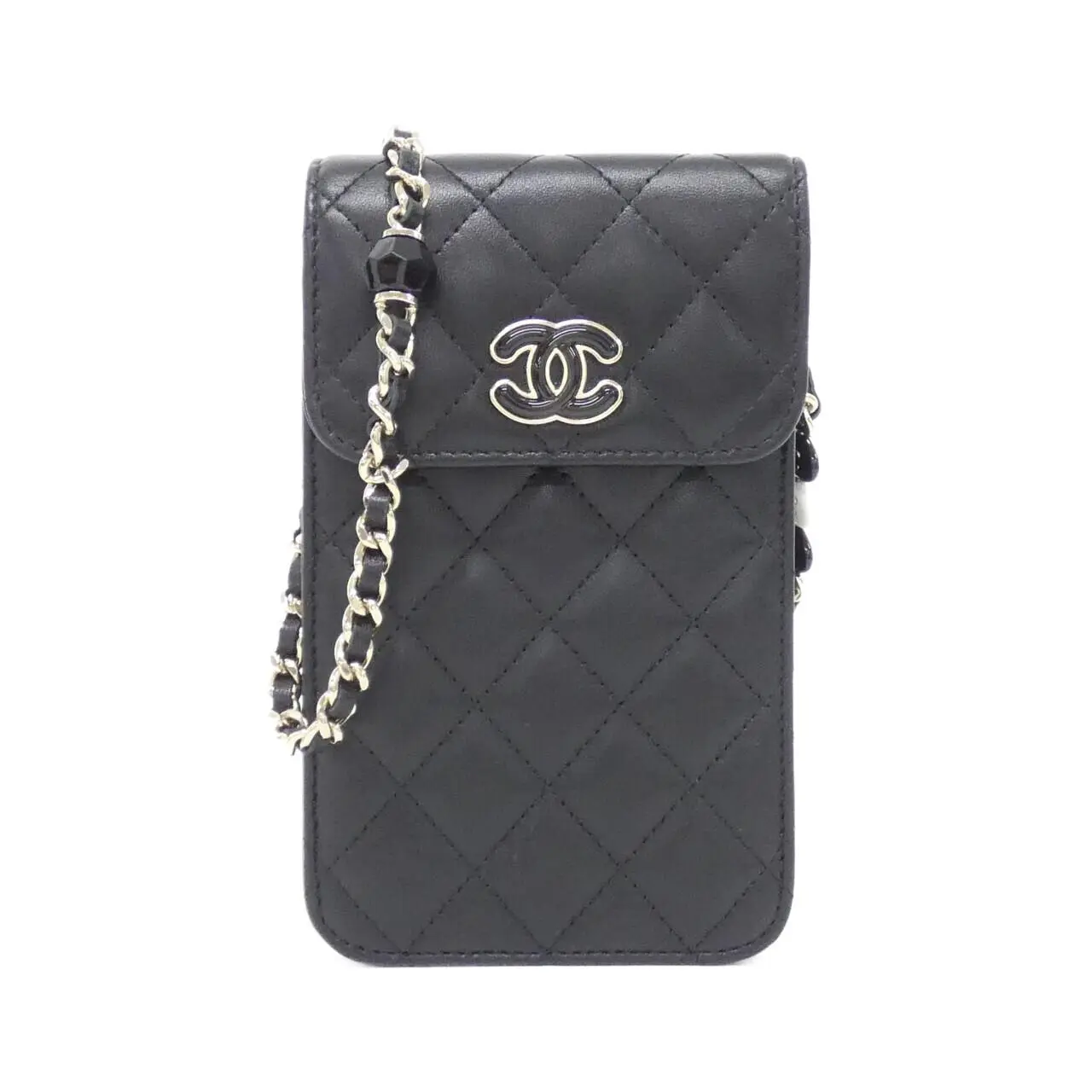 Pre-owned CHANEL Lambskin Small Leather Goods Phone Case