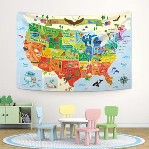United states MAP Tapestry Poster Educational learning Wall Hanging for Bedroom Living Room Nursery Dorm Home Decor USA America US map