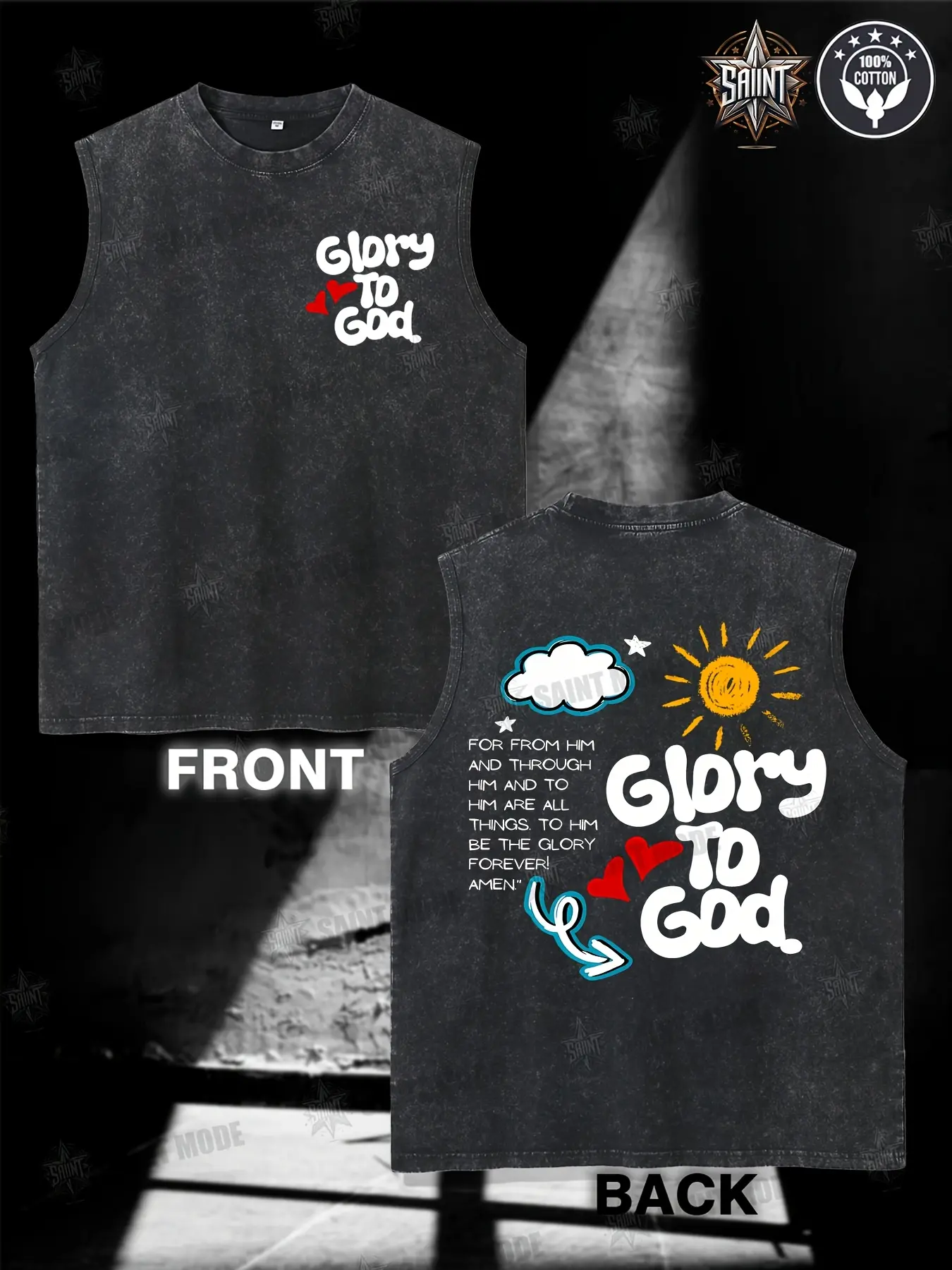 Men's Cotton Sleeveless Cropped Muscle Tank Top - Faith-Inspired Graphic Print "Glory to God" Design, Breathable Washed Fabric for Gym, Running, Beach & Casual Wear, Gym Shirt, Gym Apparel, Motivational Print, Comfortable Fit fathersdaygift