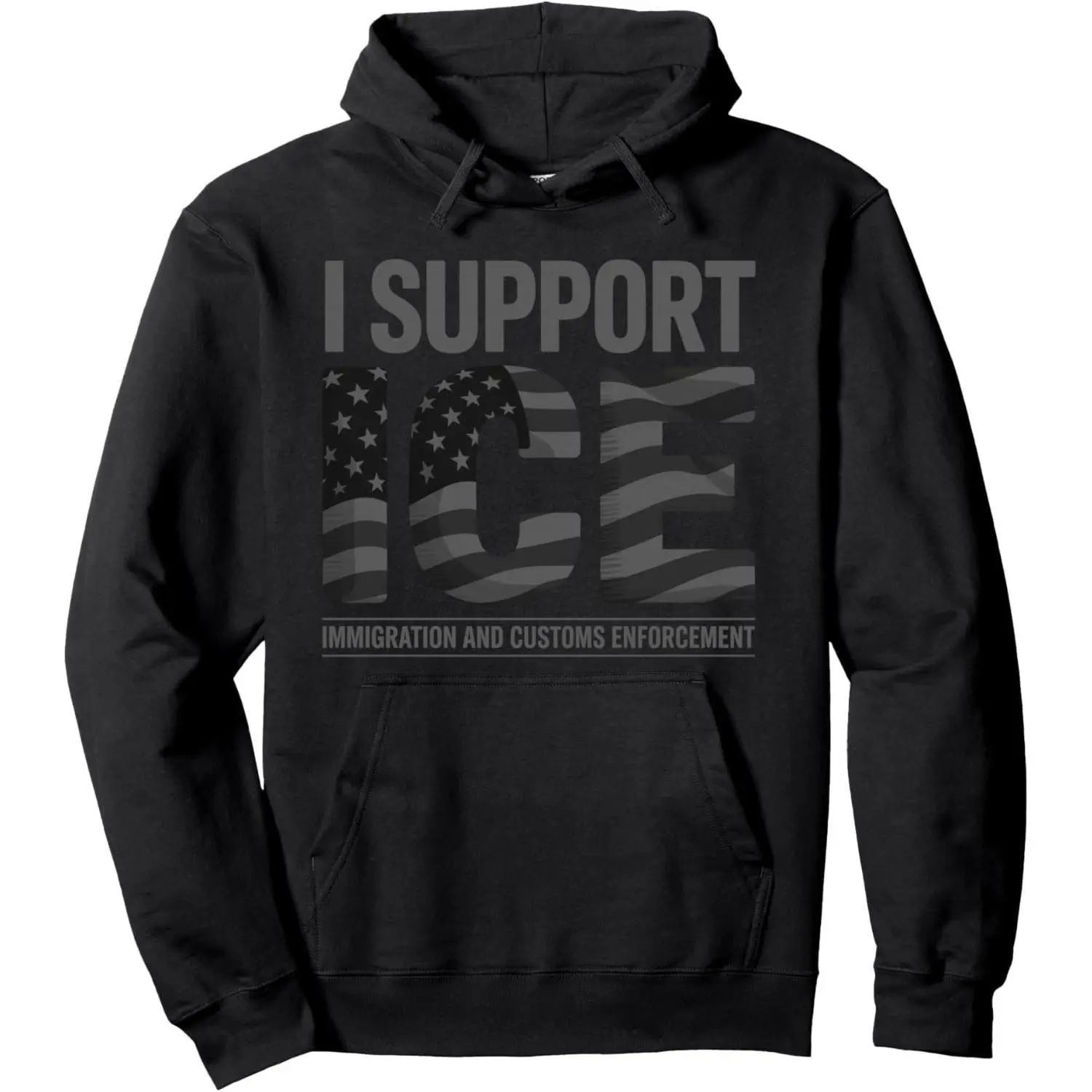 Vintage Pullover Hoodie T-Shirt - I Support ICE Immigration Officers, American Flag Style, Breathable Polyester Fabric, Flattering Fit, 1-Piece Stylish Top