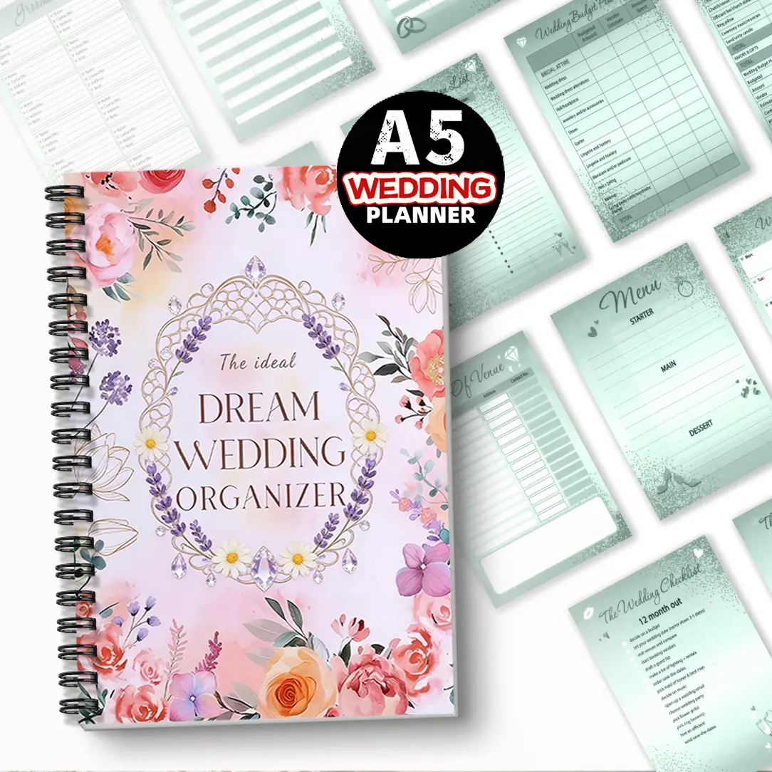 1pc Wedding Planner Themed Notebook, Ideal Planning Style - Systematically Organize The Wedding and Record All Ideas. Practical Dream Wedding Planning Book, An Efficient and Organized Tool. Fresh Green Planning Pages. 5.5x8.3 Inch Notebook