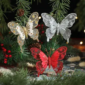 3Pcs Christmas decoration butterflies, sparkling Christmas tree decorations, elegant and exquisite butterfly ornaments, Decorative Ornament, suitable for Christmas home decoration ornaments and pendants