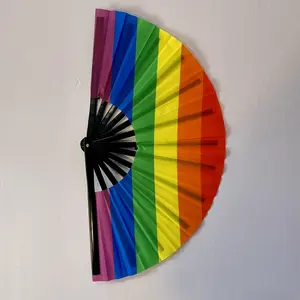 Rainbow Pride Hand Fans - Large Foldable Bamboo Fan for LGBTQ+ Festivals, Raves, Drag Queens & Circuit Parties - Lightweight One-Sided Decorative Clack Fan