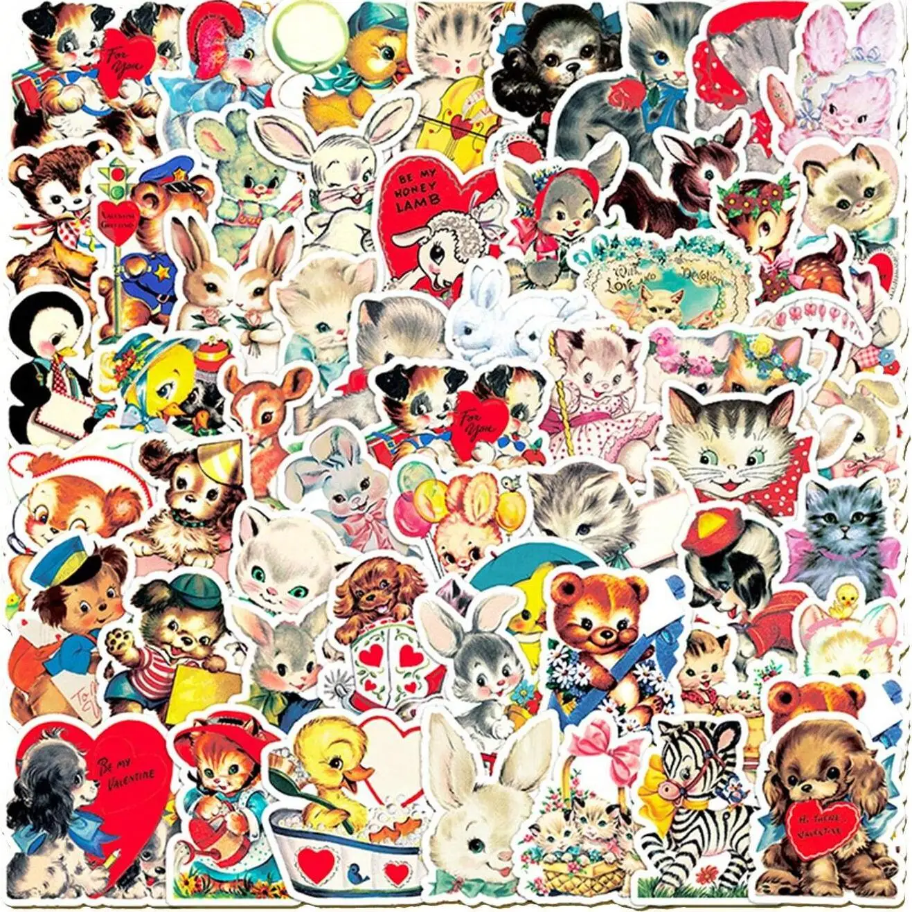 Vintage Cartoon Animal Sticker, 66pcs/pack Waterproof Self Adhesive Decor Paper, Decor Sticker for Gift Greeting Card Water Bottle Laptop Phone