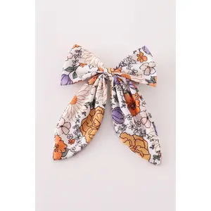 Coral floral print hair sailor bow