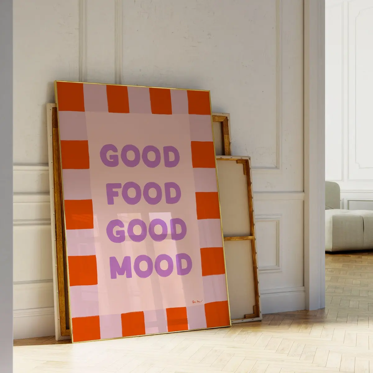 Good Food Good Mood Wall Art, Pink Food Modern Art, Kitchen Print, Trendy Dining Room Poster, Cute Kitchen Decor Unframed, Room Decor