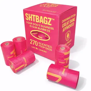 SHTBAGZ 270ct Dog Poop Bags – 18 Rolls, Ultra Thick 20 Micron, Leakproof, Hot Pink with Funny Phrases