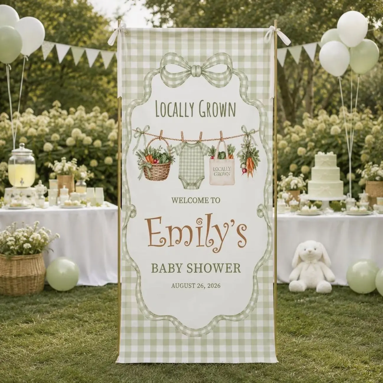 Locally Grown Baby Shower Banner, Garden Baby Shower Welcome Sign, Farmers Market Baby Shower Decor, Vegetable Theme Baby Shower