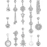 【Black Friday】Cubic Zirconia & Flower Chain Belly Button Ring, Rhinestone Navel Piercing Jewelry for Women, Cute Accessory for Crop Tops, Back-to-School and Fall Outfits, Body Piercing Jewelry, Belly Hoops, Belly Rings
