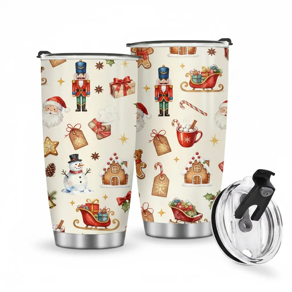 Festive Christmas Nutcracker & Santa Claus Insulated Travel Mug with Lid, 20oz Leakproof - Stainless Steel Coffee Cup for Hot/Cold Drinks, Reusable Beverage Tumbler for Men & Women, Perfect Holiday Gift for Christmas, Valentine's Day, Mother's Day, F