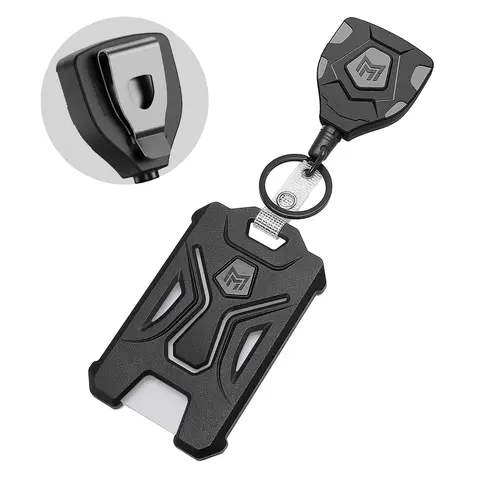 MNGARISTA Retractable Badge Holder with Belt Clip - Badge Reels Retractable, 31.5" Cord, 9oz Retraction, Heavy-Duty Keychain, Tactical ID Card Protector, Multifunctional Durable Organizer for Workwear EDC