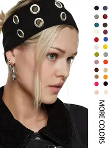 Unisex Punk Metal Ring Wide Zigzag Headband, Hip Hop Rock Style Elastic Hair Band, Breathable Stretch Fabric, Streetwear Festival Accessory