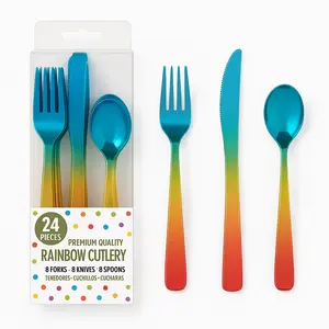 Rainbow Confetti Assorted Cutlery Set - 24 Pieces - 7.5 in.