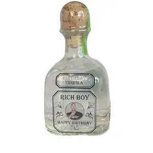 Custom tequila Bottle Labels - Birthday Tequila with "BIRTHDAY TEQUILA" and  Text, Clear Bottle with Black Label Design