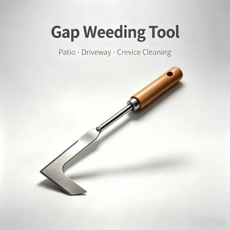 Stainless Steel L-Shape Hand Weeder, Must-Have Gap Weeding Tool with Wooden Handle for Patio Floor Crevice, Garden Cleaning