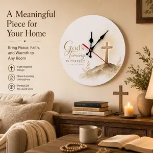 Christian Wall Clock, God's Timing Is Perfect, Round Silent Non-Ticking Religious Wall Decor, Farmhouse Home Decor for Living Room Bedroom Gift