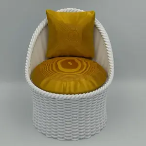 Handmade 3D Printed Wicker White Chair with Golden  back pillow and cushion All plastic 1/6 scale chair 3D printed -No doll-