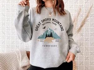 Great Smoky Mountains National Park Sweatshirt, Tennessee Sweater, Camping Shirt, Hiking Pullover, Outdoor Adventure, Wanderlust Crewneck-1 Cotton Fabric