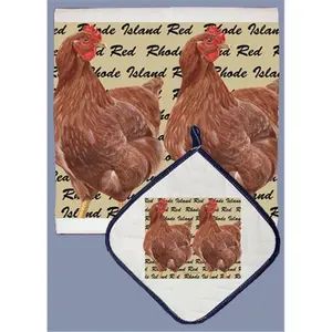 Pipsqueak Productions  Chicken Rhode Island Red Dish Towel And Pot Holder Set