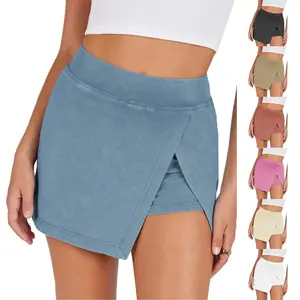 WoodBerry Women's Mini Skirts High Waist Split Hem Casual Fitted Athletic Bodycon Skort Skirts with Shorts Stretchy Elastic Waist Design for Summer Active Wear