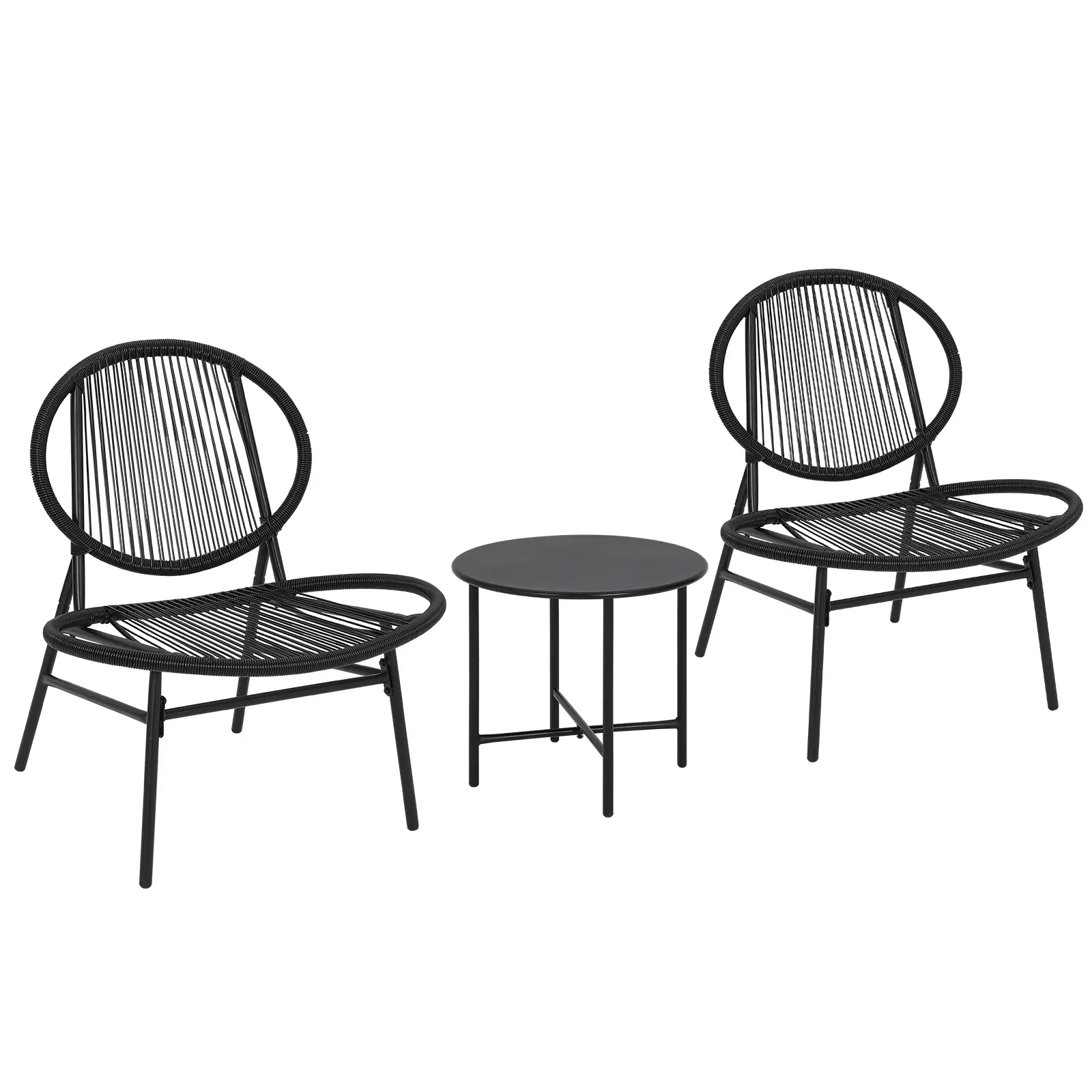 Modern Acapulco 3-Piece Patio Bistro Set – All-Weather Woven Rattan Chairs with Armrests & Side Table – Compact Outdoor Furniture for Garden, Balcony, Porch, or Backyard – Black